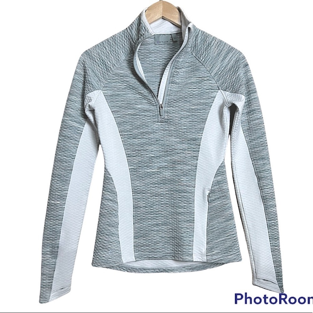 Athleta 1/2 Zip Gray and White Top XXS